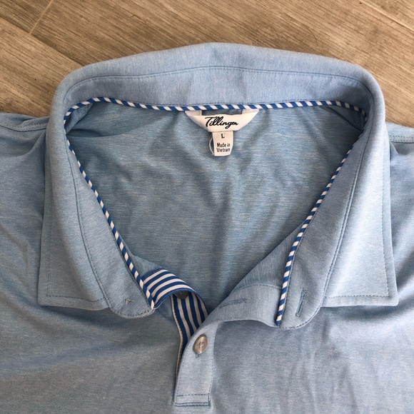 Tillinger Men’s Golf Polo “The Etiquette Polo” size Large in color Sky Blue. - Picture 2 of 3